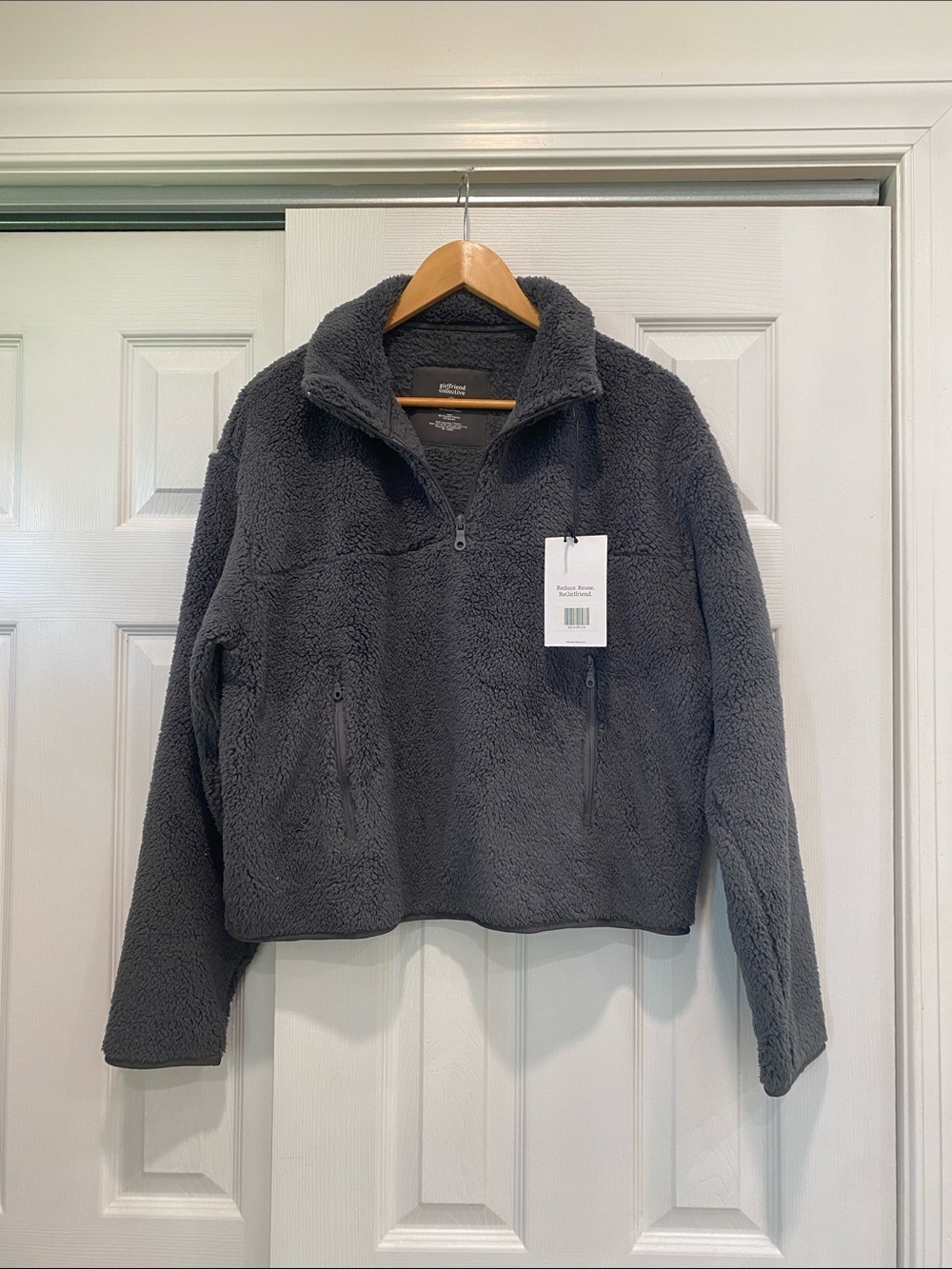 girlfriend collective Charcoal Sherpa Half-Zip Jacket